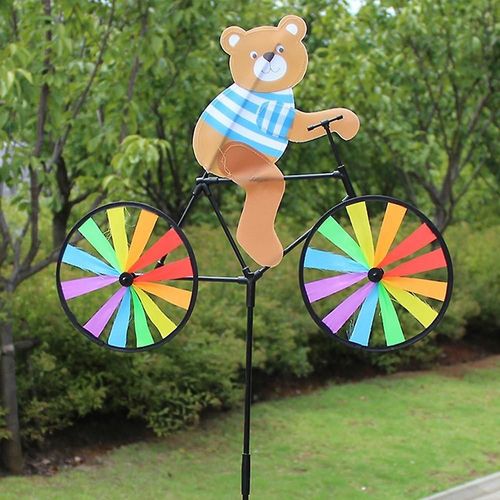Moulin à vent Animal 3D sur vélo, Spinner, jardin, cour, décoration extérieure, ours
