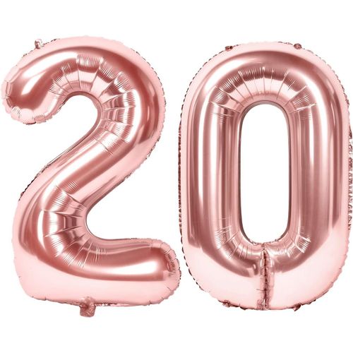 Numéro 20 Ans Géant Ballon en Or Rose Foil Helium pour Fête d'Anniversaire Décoration