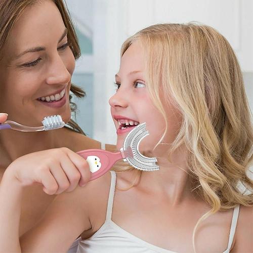 Brosse à dents douce en forme de U 360 pour enfants, nettoyage en profondeur, pour les âges de 2 à 12 ans, petits, de 2 à 6 ans, rose