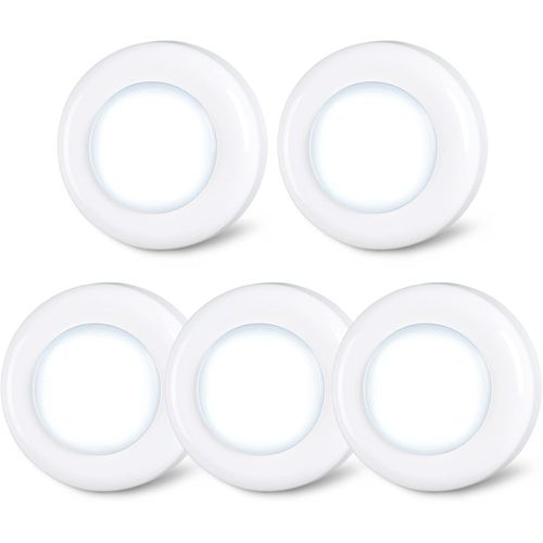 Lot De 5 Petits Spots Led Tactiles,À Coller,Fonctionnement À Piles,Pour Intérieur,Placard,Armoire,Meuble De Cuisine,Blanc Froid