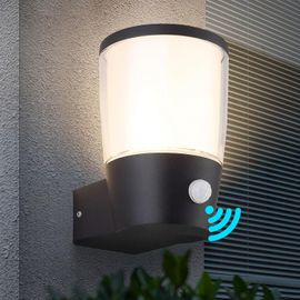 Applique Murale Extérieure Avec Capteur Pir (Mode Nuit Et Jour Inclus),Étanche Ip54,Finition Grise,Culot E27,Classe 1 (Terre),Compatible Led,Idéal Pour Allée,Cour,Jardin,Parc