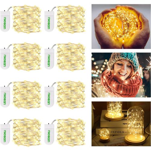 Mini Guirlande Lumineuse Blanc Chaud Guirlande Led À Pile 1.2m 24 Led [Lot De 8] Fairy Lights Interieur Pour Décoration Sapin De Maison,Mariage,Fête,Table De Dîner,Bouteille,Noël,Jardin