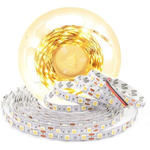 Bande Led 5m 12v Blanc Chaud 5050smd,Ruban Led 3000k Sans Adaptateurs Ruban Guirlande Ip20 300led Auto-Adhésives Ruban Adhésif Diy Dimmable Pour La Décoration Intérieure