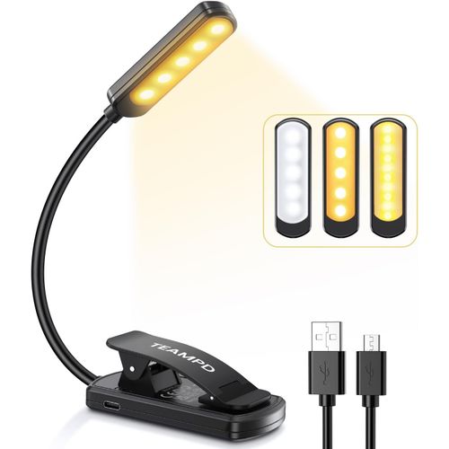 Lampe De Lecture,10 Leds Liseuse Lampe Clip Usb Rechargeable,360°Cou Flexible,3 Couleur & 100%-10% À Intensité Variable,Mini Veilleuse Pour Lire Au Lit,Enfant,Kindle,Voyage,Camping.[E110]