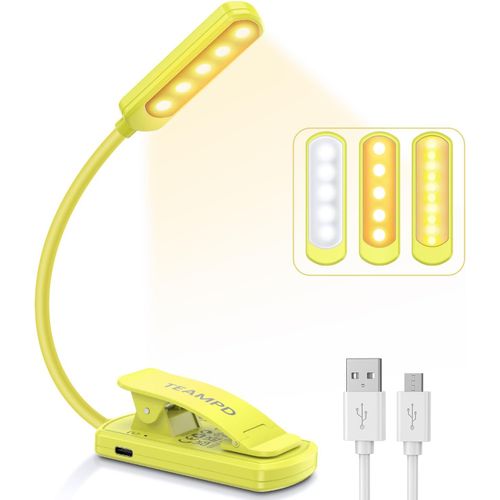 Lampe De Lecture,10 Leds Liseuse Lampe Clip Usb Rechargeable,360°Cou Flexible,Gradation Progressive & 3 Température De Couleur,Lumière Livre Pour Lire Au Lit,Enfant,Kindle,Voyage,Jaune