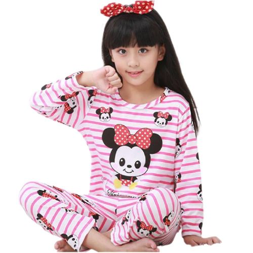 Vêtements de nuit pour enfants, ensemble de pyjama décontracté à manches longues et col rond, imprimé dessin animé, 13-14T A