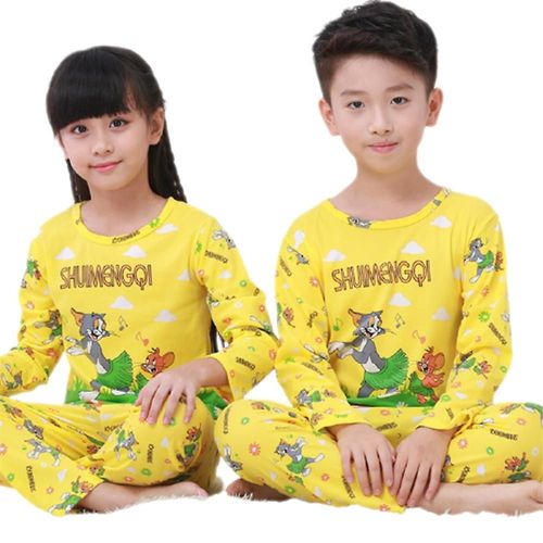Ensemble de pyjama décontracté à manches longues et col rond pour enfants, vêtements de nuit, imprimé dessin animé, 13-14T B