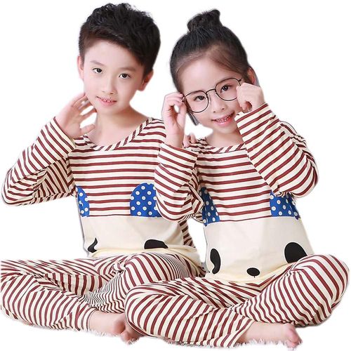Vêtements de nuit pour enfants, ensemble de pyjama décontracté à manches longues et col rond, imprimé dessin animé, 11-12T C