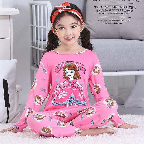 Vêtements de nuit pour enfants, ensemble de pyjama décontracté à manches longues et col rond, imprimé dessin animé, 11-12T D