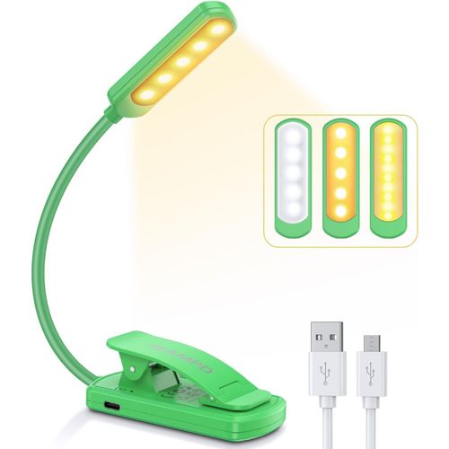 Lampe De Lecture,10 Leds Liseuse Lampe Clip Usb Rechargeable,360°Cou Flexible,3 Couleur & 100%-10% À Intensité Variable,Mini Veilleuse Pour Lire Au Lit,Enfant,Kindle,Voyage,Camping.[E111]