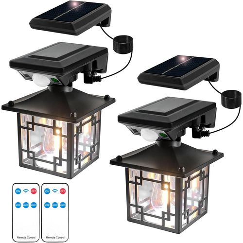 2 Pièces Applique Murale Solaire Vintage Extérieure,Lampe Solaire Exterieur Avec Detecteur De Mouvement,Lumière Jardin Solaire Étanche Ip65,Puissante Lumière Led Solaire (Séparable)