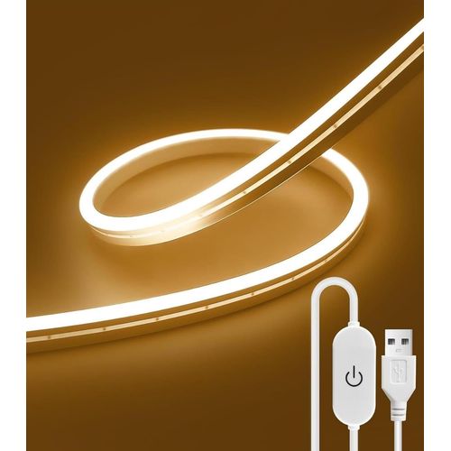 Ruban Led Néon 2 Mètres Blanc Chaud,3000k 5v Bande Led Alimentation Usb,Ruban Led Extérieur Avec Ip67 Etanche Et Dimmer Pour Cuisine,Armoire,Miroir,Décoration D'intérieur
