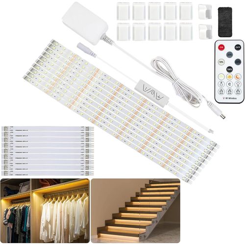 Ruban Led Blanc Chaud 5m,Bande Lumineuse Sous Armoire De Cuisine Kit D'éclairage Led Avec Télécommande Rf Pour Vitrine,Cuisine,Bureau,Étagère,Placard,2700k