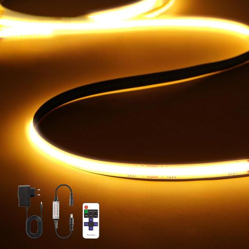Ruban Led Cob 1m,Bande Led Blanc Chaud 2700k,Bande Led Cob Dimmable 24v,320led/M,Largeur 8mm,Avec Télécommande Et Alimentation,Pour La Décoration,Maison,Cuisine,Miroir