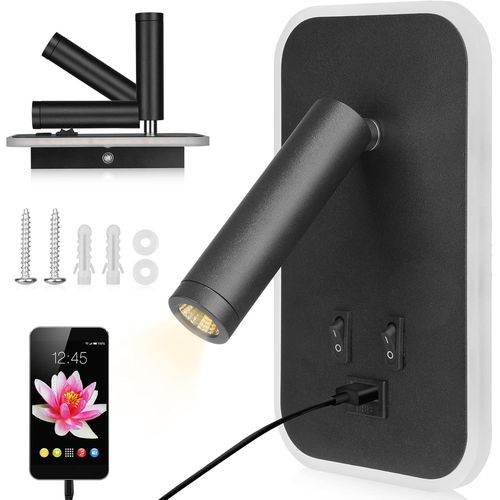 Lampe De Lecture Led,Applique Murale Led,Liseuse De Chevet Réglable,Avec Port De Charge Usb Et Interrupteur,Applique De Chevet,Lumières Murale Couloir (Schwarz)