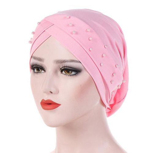 Chapeaux Turban décoratifs en perles pour femmes, casquettes de soins capillaires musulmanes, enveloppes Hijab douces roses