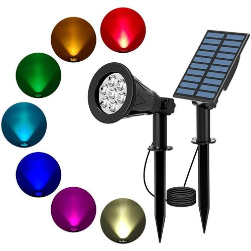 Couleur Spot Solaire,2 En 1 Lumière Solaire Jardin Etanche,Lampe Solaire Exterieur 7 Led,Projecteur Solaire Avec 3m Câble Pour Jardin,Cour,Pelouse,Chemin