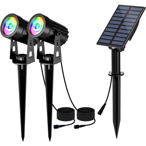 Couleur Lampe Solaire 2 En 1 Lumière Solaire Jardin Extérieur Spot Solaire Extérieur 2 Modes D'éclairage Etanche Ip65,3 Mètres Câble,Eclairage Exterieur Solaire Pour Jardin,Chemin,Pelouses