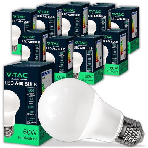 10x Ampoules Led Culot E27 8,5w (Équivalent 60w) A60-806 Lumen-Ouverture Du Faisceau Lumineux 200°-Efficacité Maximale Et Économie D'énergie-6500k Blanc Froid