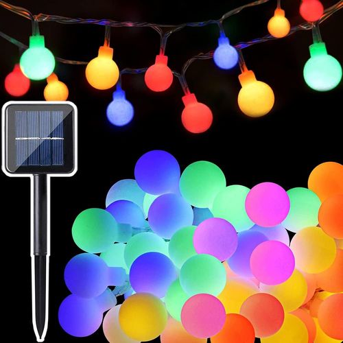 Guirlande Lumineuse Solaire Boule 7M,50 LED Guirlande lumineuse Multicolore Extérieure,8 Modes Imperméable Jolie Décoration Lumière Terrasse Balcon Pergola Sapin de Noël Mariage Fête,Multicolore