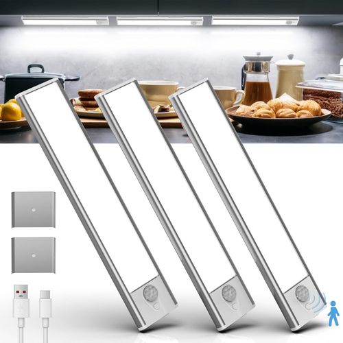 Lampe De Placard,Eclairage Led Rechargeable Interieur Placard,Dimmable Lampe Led Detecteur Mouvement,Lumière Leds Pour Armoire Placards Escalier Cuisine,3 Piece