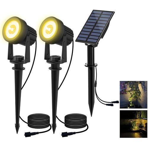 Lampe Solaire Jardin Spot Solaire Lampe Solaire Extérieur Projecteur Solaire Exterieur Avec Etanche Ip65 Pour Arrarbres,Jardin,Chemins,Pelouses,Terrasses (Jaune Chaud 3000k)