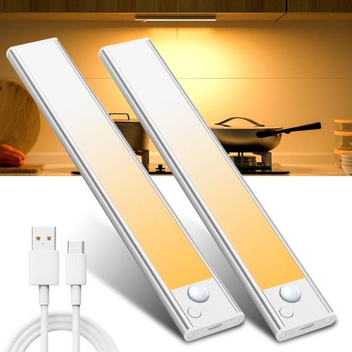 Cuisine LED Lampe Rechargeable sans Fil Mouvement Detecteur Meuble Lumiere Placard Interieur Eclairage Barre Reglette Détecteur Intérieur USB Pile Light Aimantée Armoire Magnetique Kitchen 20CM 2PC