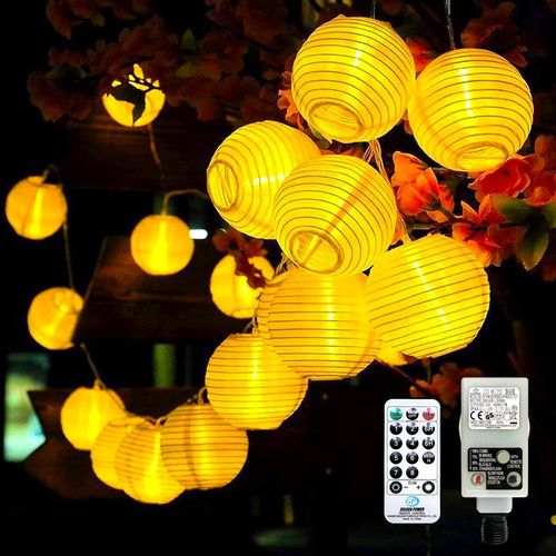 Lanterne Led Guirlande Lumineuse Extérieur Avec Minuterie,5m 20 Led Guirlande Lumineuse Lampion Blanc Chaud 8 Modes Avec Télécommande Et Prise,Pour Noël Terrasse Balcon Décoration De Jardin