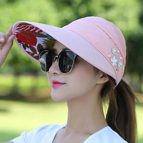 Casquette à large bord pour femme, chapeau respirant, pliable et réglable, pare-soleil rose