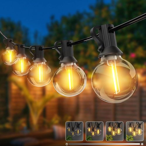 Guirlande Lumineuse Extérieur Dimmer&minuterie 9.7m/31ft,10+1 G40 Led Guirlande Guinguette,Guirlande Ampoules Avec Étanche Pour Jardin Terrasse Mariage Fête Balcon Noël(Blanc Chaud)