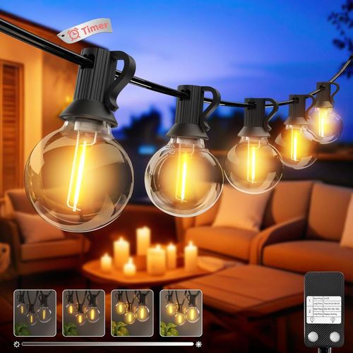 Dimmer&minuterie Guirlande Guinguette Exterieur 15m/49ft,G40 Led Guirlande Lumineuse Extérieur,Étanche Guirlande Ampoules Pour Jardin Terrasse Mariage Fête Balcon Noël(Blanc Chaud)