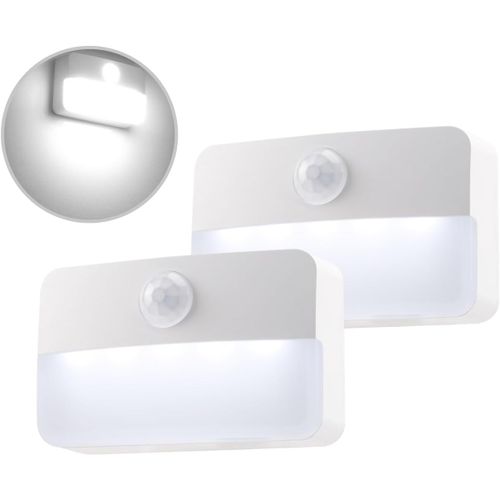 Veilleuse Avec Détecteur De Mouvement,2 Lampes Led Pour Armoires,Lampe D'appoint Fonctionnant Sur Piles,6000k Blanc Froid,Lumière À Capteur Pour Armoire,Couloir,Escalier,Chambre,Cuisine