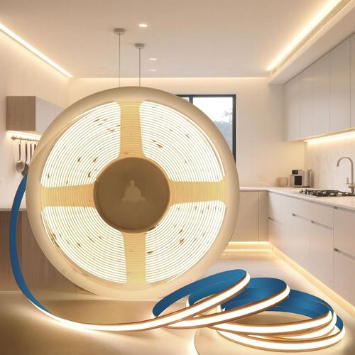 Ruban Led Cob 24v,Bande Led 5m Blanc Naturel 4000k Lumineuse Led Découpable Bandeau Largeur 8mm 320led/M Cri>90 Flexible Ruban Eclairage Intérieur Pour Chambre,Cuisine,Sans Alimentation