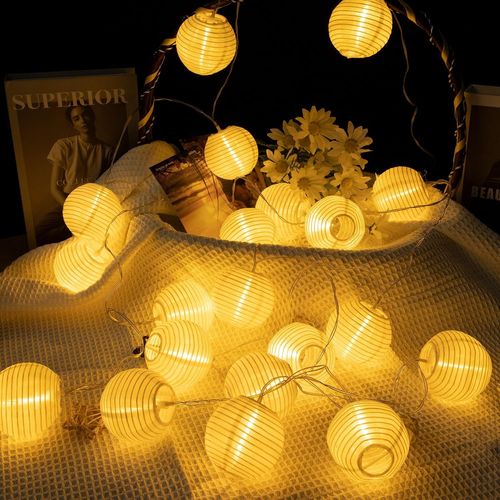 Guirlande Lumineuse Led Lampion,16 Leds Lampe Lanterne,Guirlande Lumineuse À Piles,Décoraion Intérieure Pour Chambre Mariage Vacances Fête Patio Cour(Blanc Chaud)