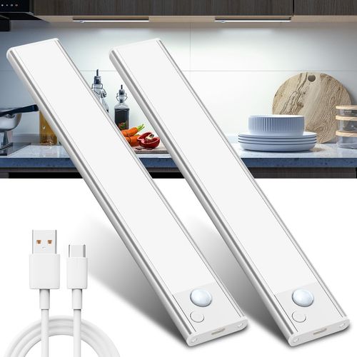 Lampe LED Rechargeable Cuisine Reglette: Sans Fil Mouvement Detecteur Lumiere Interieur Sous Meuble Placard Eclairage Lumière Barre éclairage Spécial Intérieur USB Pile Réglette Armoire Light Sensor