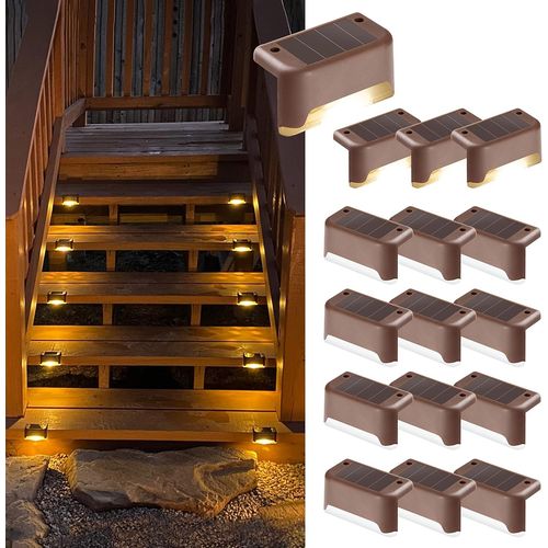 Lot De 16 Lampes Solaires D'extérieur Pour Escalier-Étanche-Éclairage Led Pour Escalier Extérieur,Marches,Clôture,Cour,Terrasse,Gouttière,Chemin,Décoration,Blanc Chaud