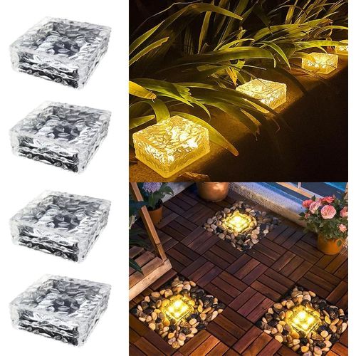 Led Solaires En Pavés Éclairage De Chemin,4set Lampe Solaire Extérieur Led Étanche Lampe Solaire Sol,Spot De Sol Pour Extérieur,Pour Jardin,Balcon Solar Ice Tile Light Decoration (Couleurs Chaudes)