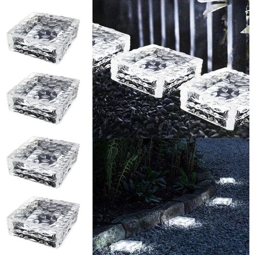 Led Solaires En Pavés Éclairage De Chemin,4set Lampe Solaire Extérieur Led Étanche Lampe Solaire Sol,Spot De Sol Pour Extérieur,Pour Jardin,Balcon Solar Ice Tile Light Decoration(Blanc)