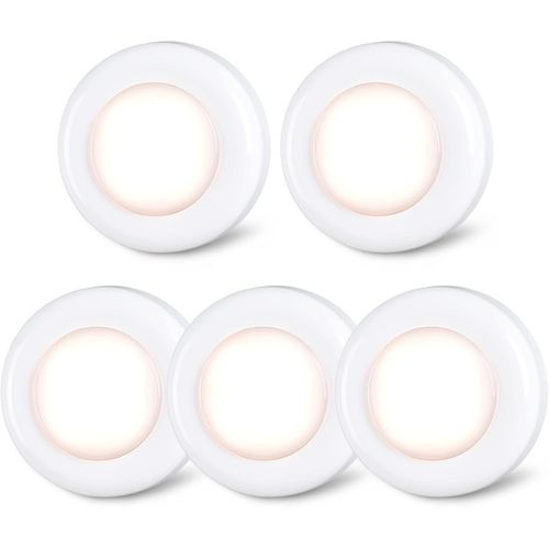 Lot De 5 Petits Spots Led Tactiles,À Coller,Fonctionnement À Piles,Pour Intérieur,Placard,Armoire,Meuble De Cuisine,Blanc Chaud