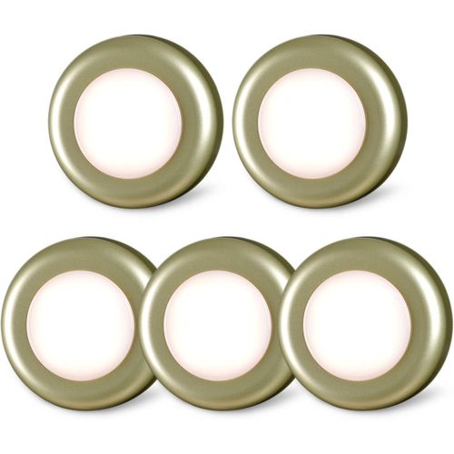 Lot De 5 Petits Spots Led Tactiles,À Coller,Fonctionnement À Piles,Pour Intérieur,Placard,Armoire,Meuble De Cuisine,Doré,Blanc Chaud