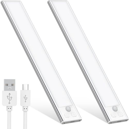 Lampe De Placard Lot De 2,6000k Eclairage Led Rechargeable Interieur,Sans Fil,Magnétique,Dimmable Detecteur Mouvement,Lumière Led Pour Armoire Escalier Cuisine Couloir Aluminium