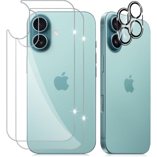 Arrière Verre Trempé Pour Iphone 16 5g,[2+2 Pièces] [9h Dureté] Film Protecteur D'écran + Caméra Arrière Protecteur Protection Camera,Back Protection Écran Pour Iphone 16 5g