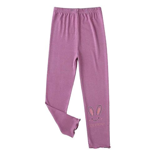 Leggings taille élastique imprimé lapin pour filles, pantalon extensible, bas, violet, 4-5 ans