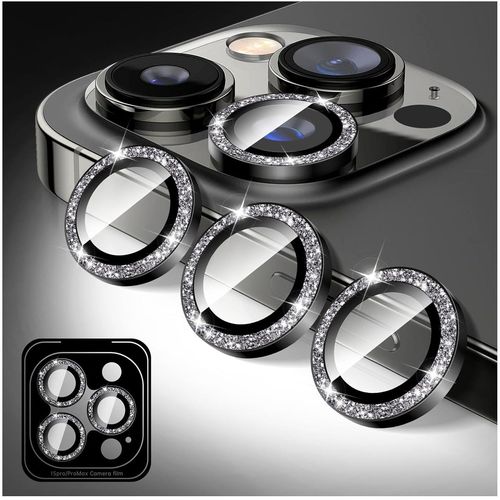 Protecteur D'objectif D'appareil Photo À Paillettes Pour Iphone 12 Pro Max,Couverture De Caméra En Verre Trempé,9h Anneaux Métalliques Individuels À Alignement Automatique