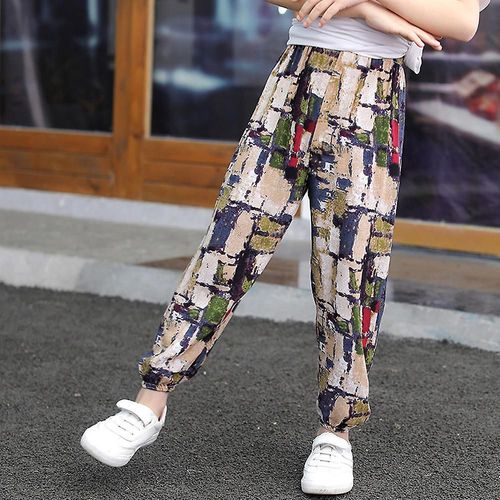 Pantalon sarouel unisexe pour enfants de 7 à 8 ans, taille élastique, sarouel, jogging, grille de couleurs