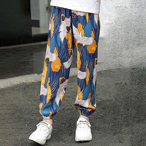 Pantalon sarouel unisexe Baggy taille élastique pour enfants de 8 à 9 ans, motif grue