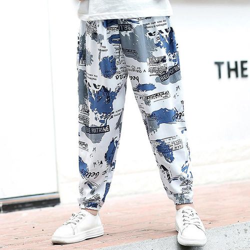 Pantalon sarouel unisexe Baggy taille élastique pour enfants de 7 à 8 ans, blanc et bleu