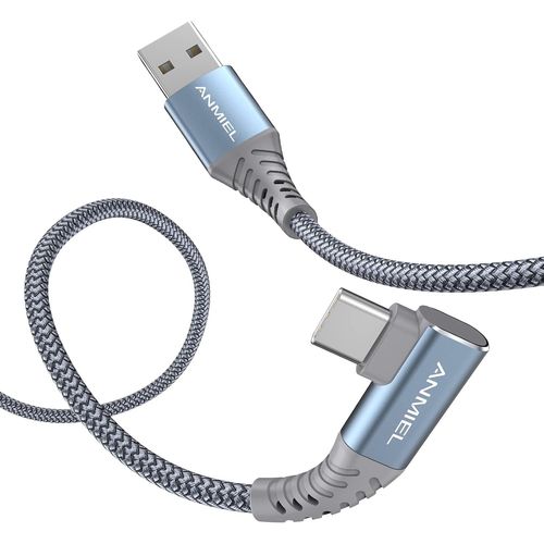 Câble Usb C Long À Angle Droit Usb A 2.0 Vers Type C,Câble De Charge En Nylon Tressé Compatible Avec Samsung Galax S21 S20 S10 S9 S8,Lg,Moto,Pixel Et Autres Appareils Photo Usb C Pour Téléphone