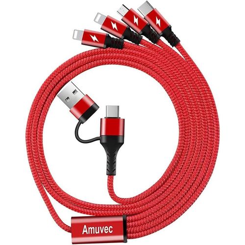 Multi Câble 3A 1.2M,Nylon Tressé Cable USB A/USB C à 4 en 1 de Chargeur Rapide avec Port 2iP Micro USB Type C,pour Samsung S23 S22 S21S10,Huawei,Xiaomi,Nokia,Moto,Sony,PS5