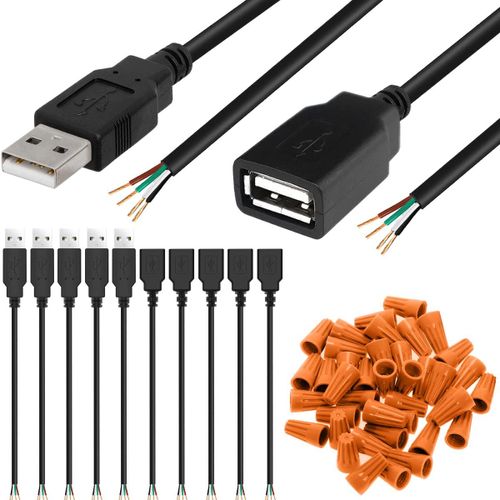 Câble USB,USB 2.0 Type A Femelle Mâle vers 4 Broches DIY Cordon de Charge de Données de Fil Ouvert,Remplacer DIP USB pour Arduino,Alimentation USB DIY,5 Paires